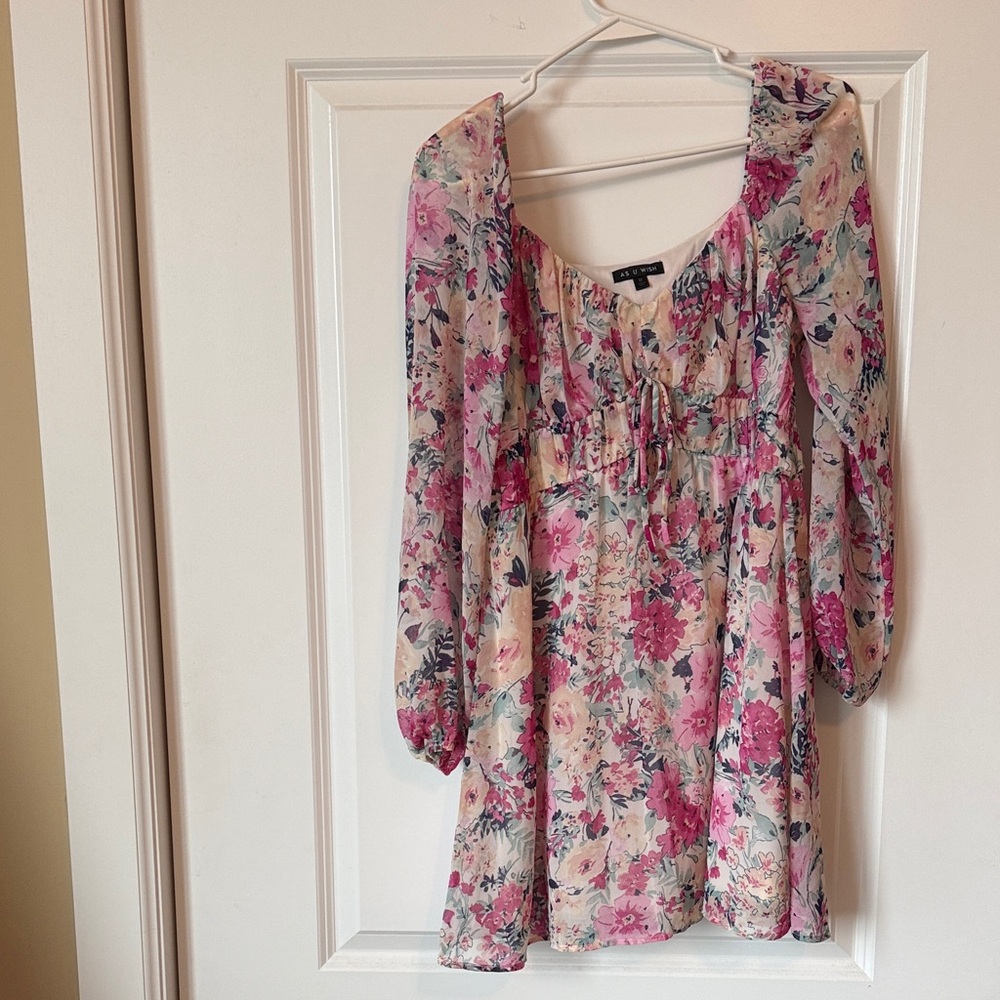 As U Wish Floral Multicolor Dress Peasant Style